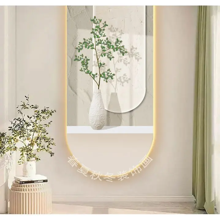 北欧玄关挂画带灯发光光影清新年轻玄关u型半圆轻奢窄边圆圈