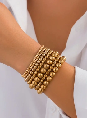 欧美饰品 时尚感b串珠手链 简约几何braelet多层套装新款