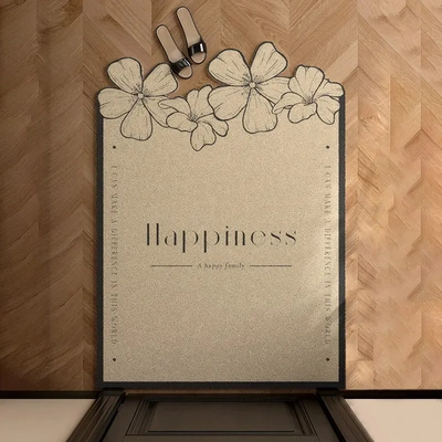 pv简约清新入户耐脏门垫黑色花朵门厅玄关丝圈地垫复式地毯