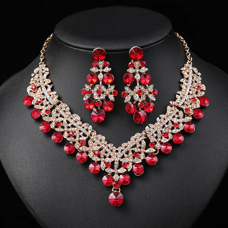 欧美热卖新娘项链耳环套装婚纱晚礼服影楼配饰 宝石 首饰