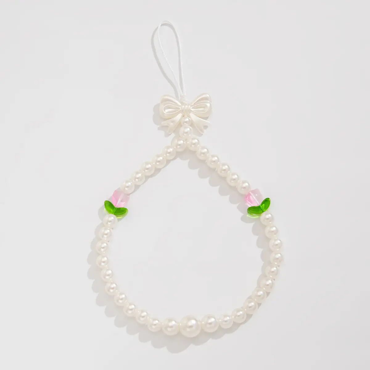 欧美可爱ins彩色郁金香花朵手机链 甜美结仿珍珠手工挂饰