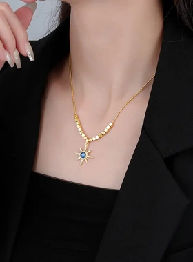 2025年新款爆款蓝色锆石八芒星项链女新款高级感时尚百搭锁骨链
