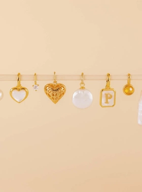 欧美珍珠爱心项链多巴胺个性搭配吊坠女不锈钢配件电镀18k金