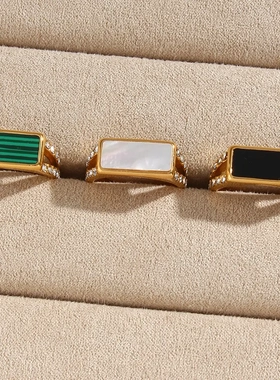 欧美饰品时尚小众ins轻奢复古风不锈钢侧边镶钻横条戒指