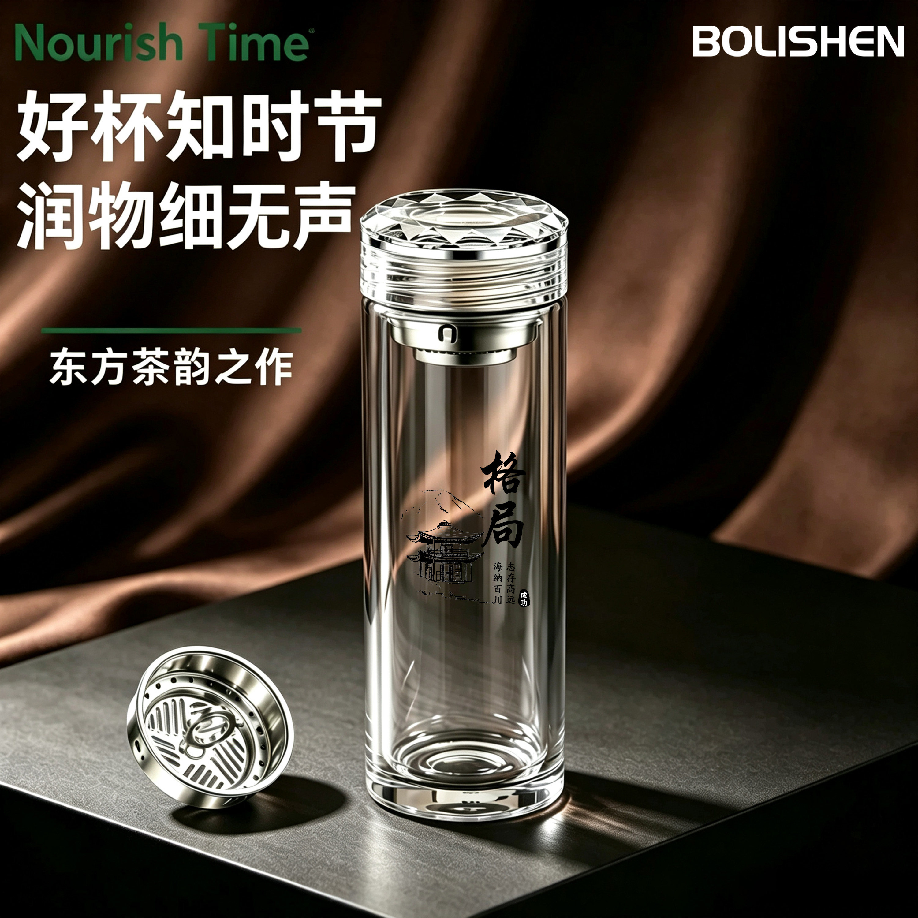 大容量双层玻璃杯办公耐高温水杯