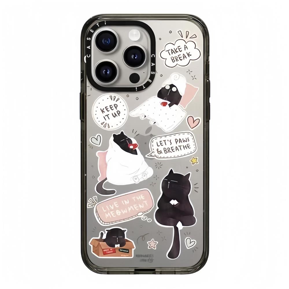 caseti联名moonaries illo可爱睡懒觉裹被黑猫fy苹果手机壳iphone11 12 13 14 15 16promax磁吸全包保护套