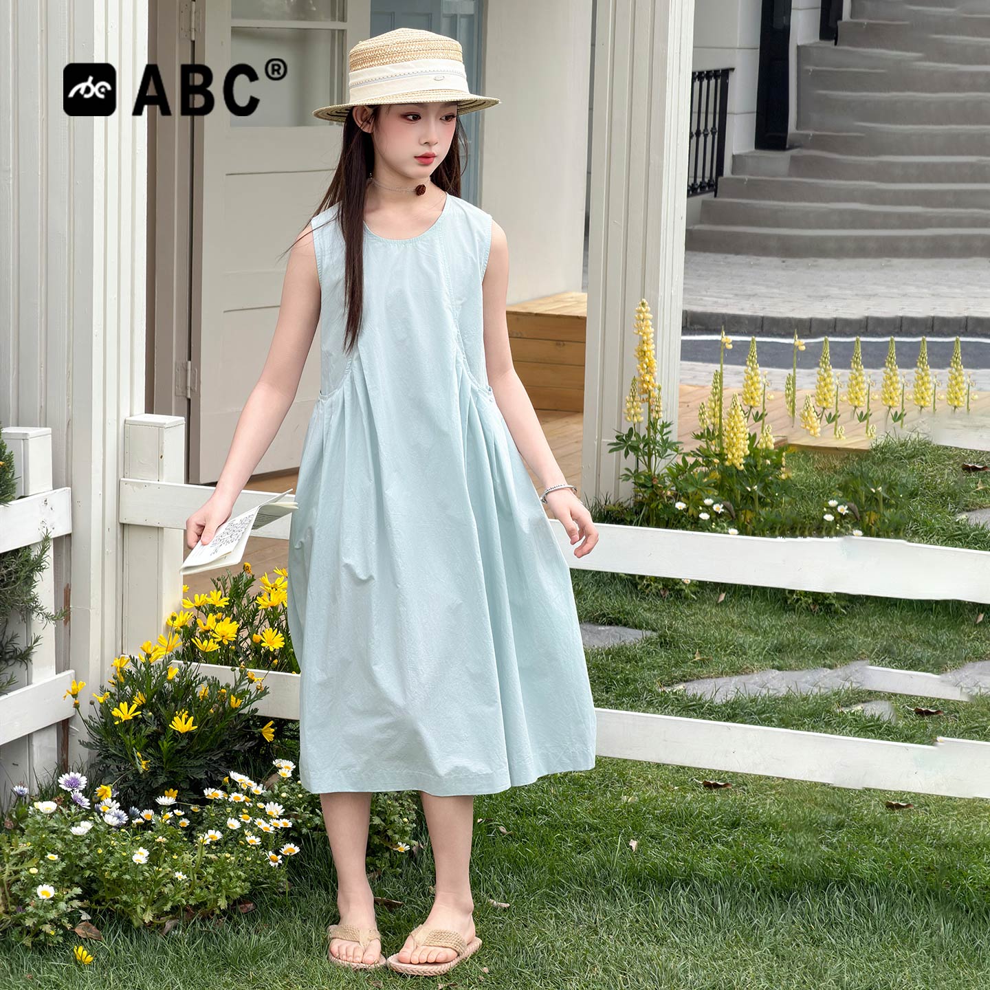ABC女童夏季无袖A字连衣裙