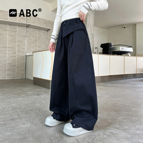 ABC女童工装裤春秋新款女孩阔腿长裤儿童运动裤初中生女大童裤子