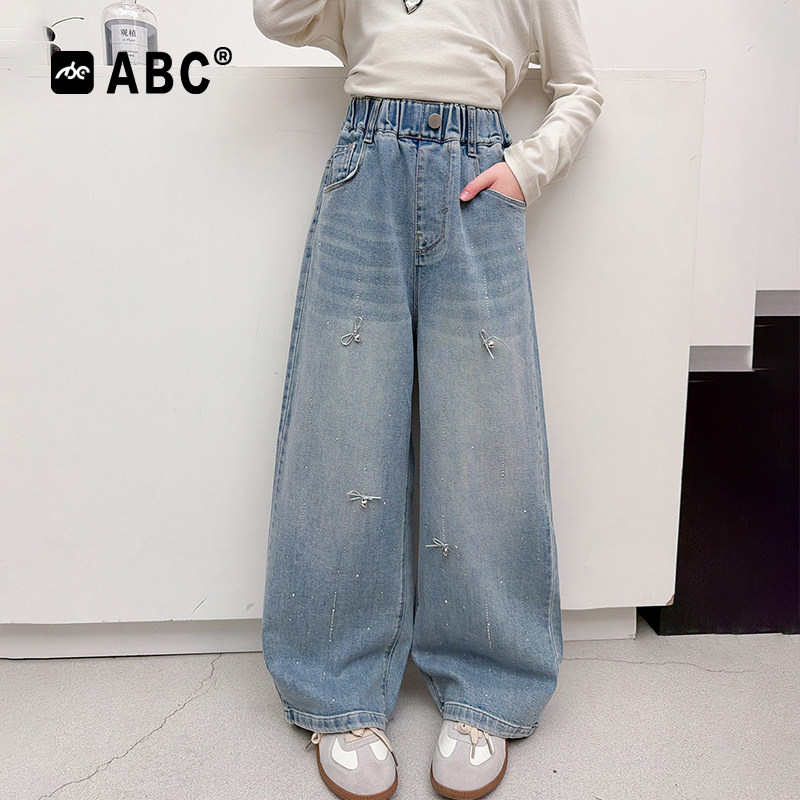 ABC女童新款亮钻蝴蝶结牛仔裤