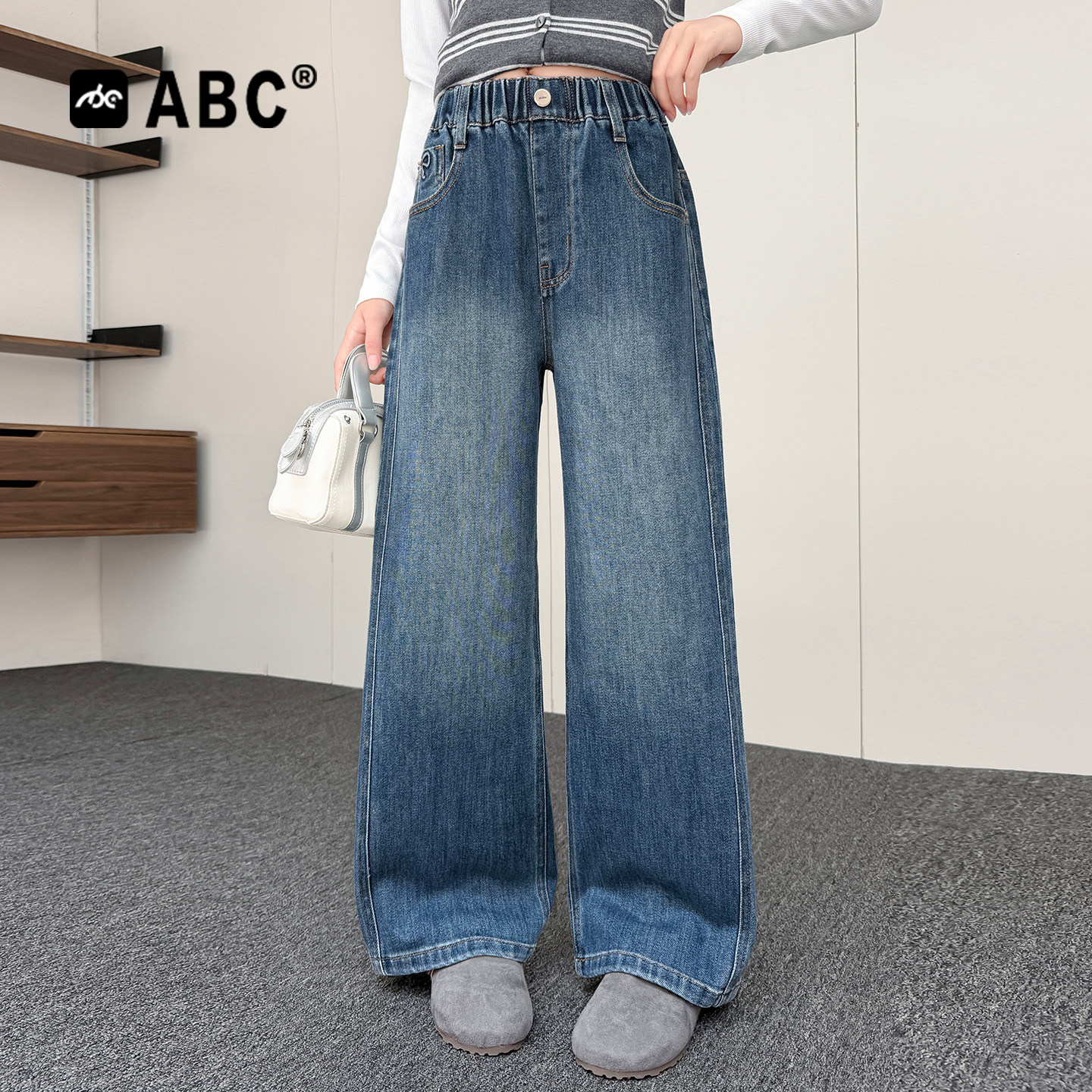 ABC女童春秋百搭阔腿牛仔裤