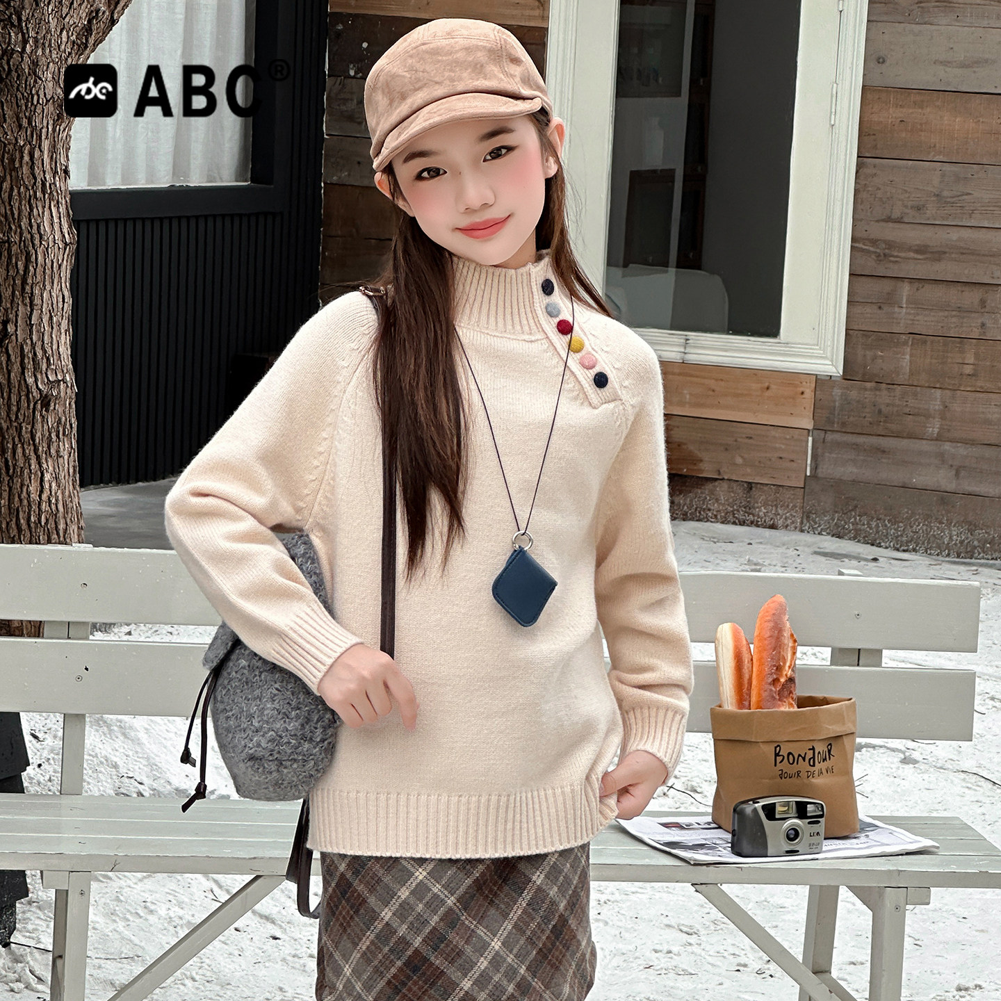 ABC女童毛衣秋冬款2026新款儿童洋气针织衫中大童装女孩打底上衣