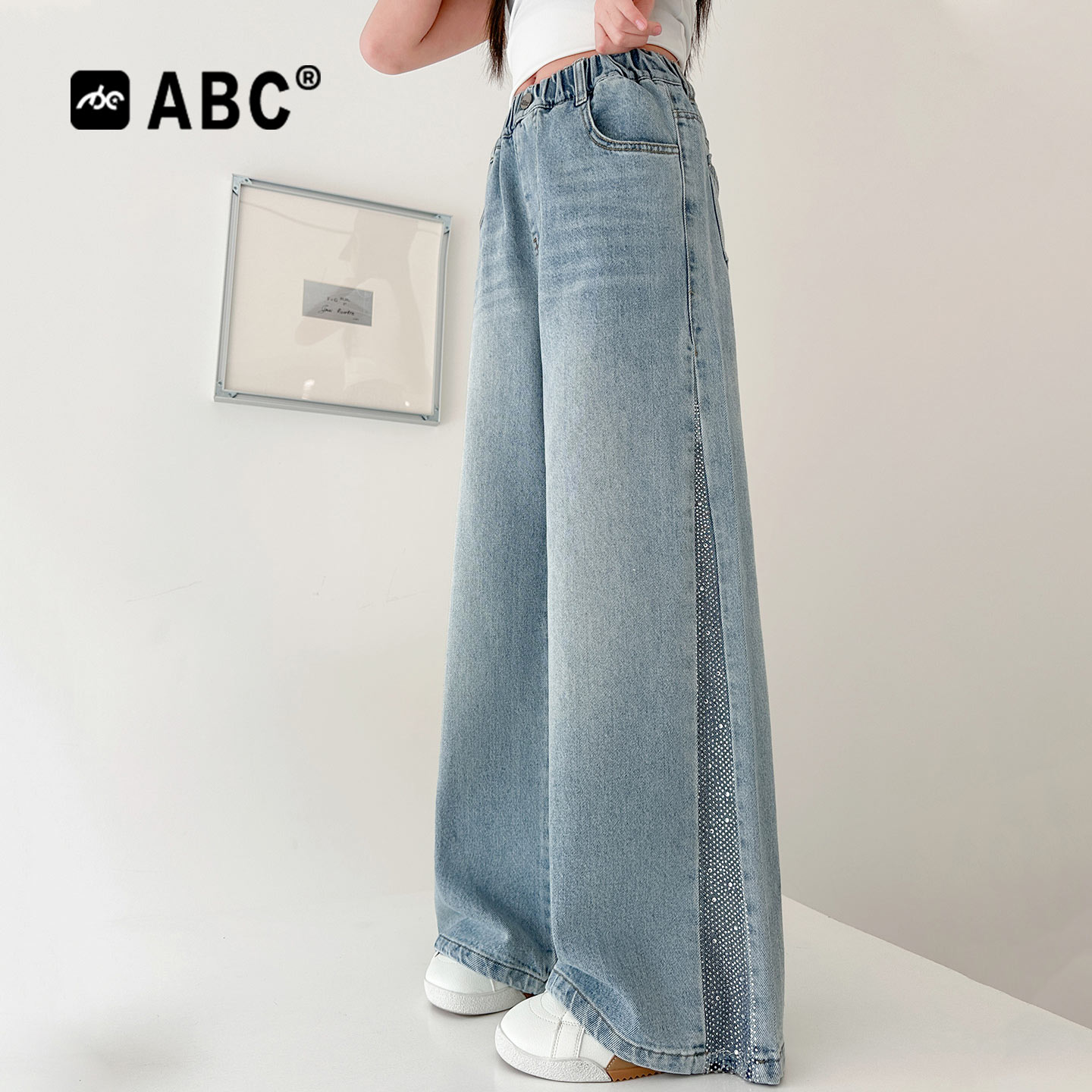 ABC女童夏季钻片阔腿牛仔裤