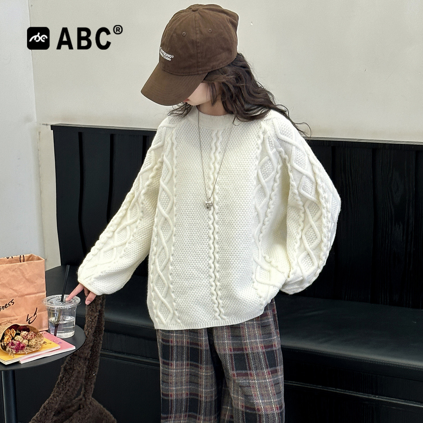 ABC女童毛衣秋季2026新款韩版时尚百搭中大童儿童菱形麻花秋冬款