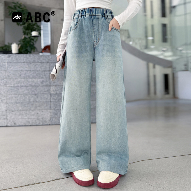 ABC女童春季绣花阔腿牛仔裤