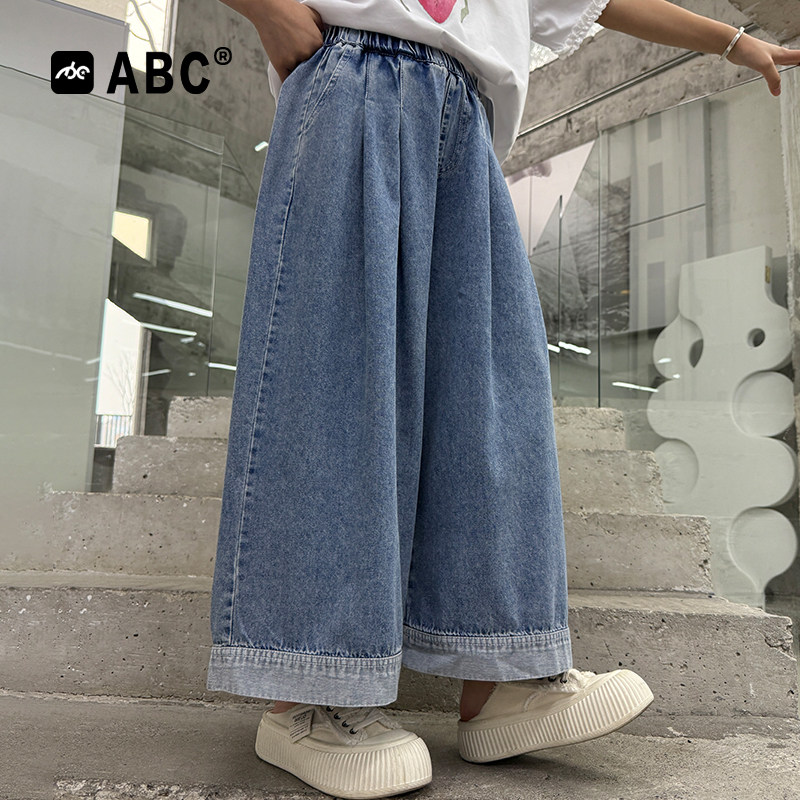 ABC女童夏季防蚊阔腿牛仔九分裤