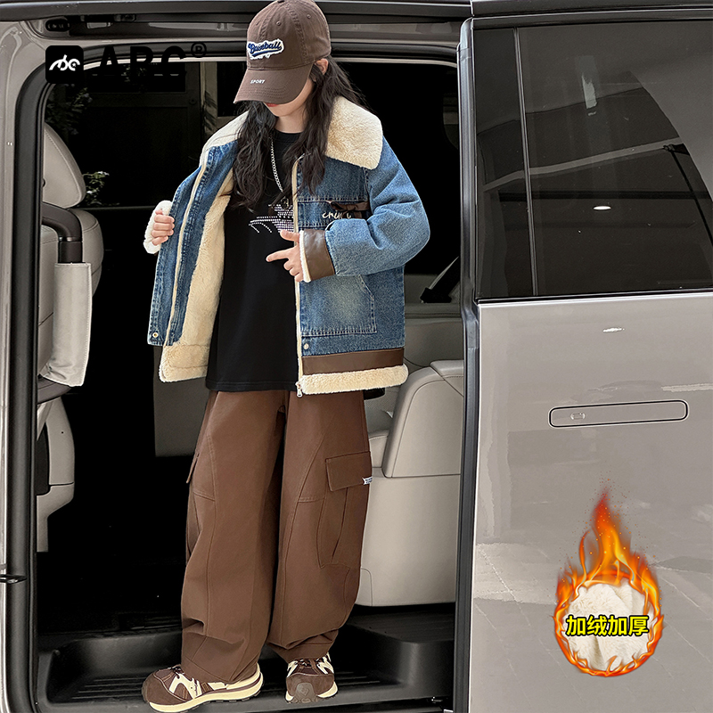 ABC女童加绒牛仔外套2025新款儿