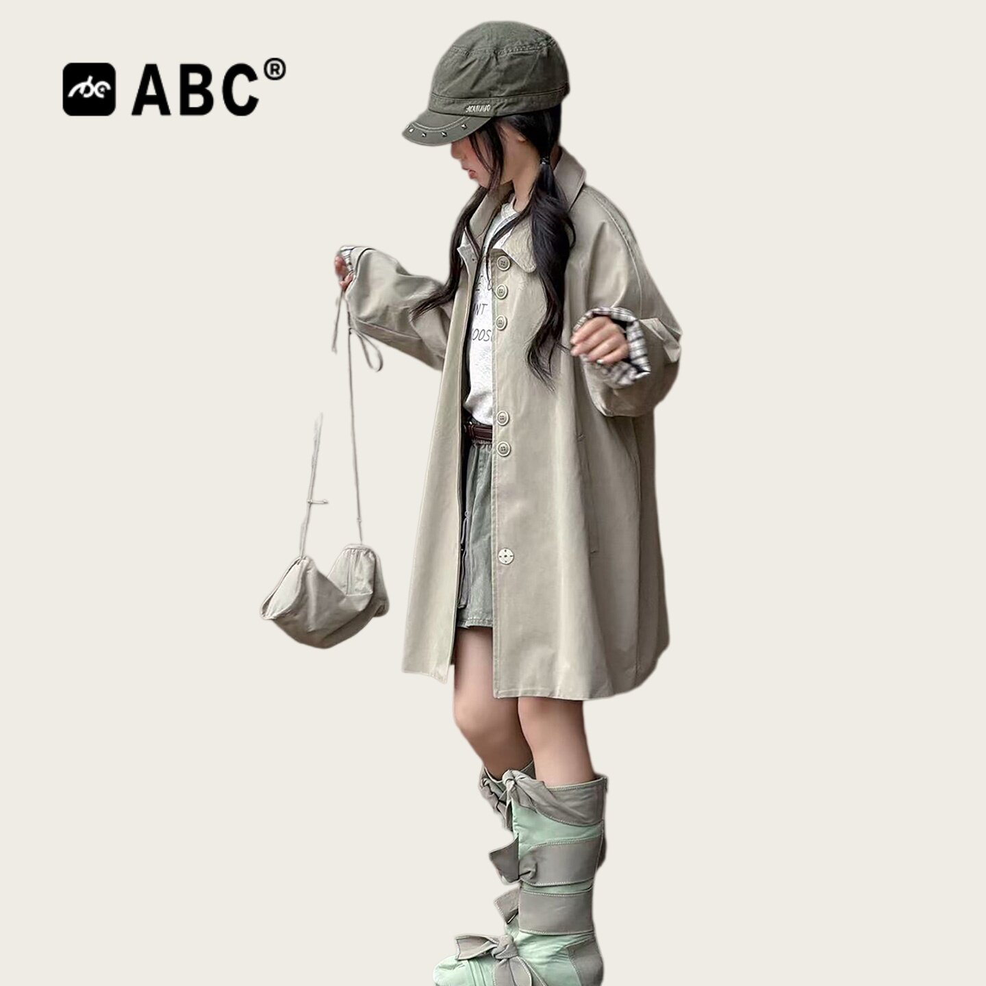 ABC女童中长款韩系风衣春秋