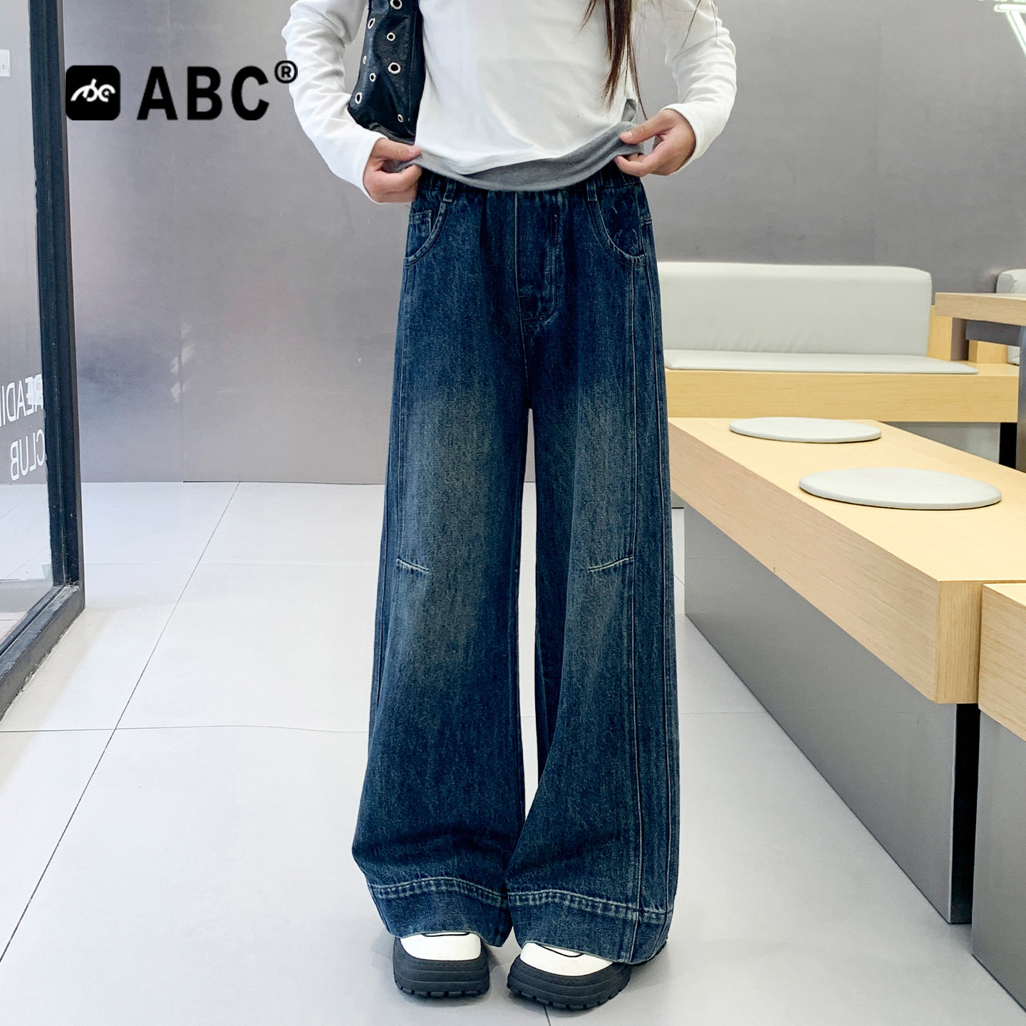 ABC女童春秋韩版直筒牛仔裤