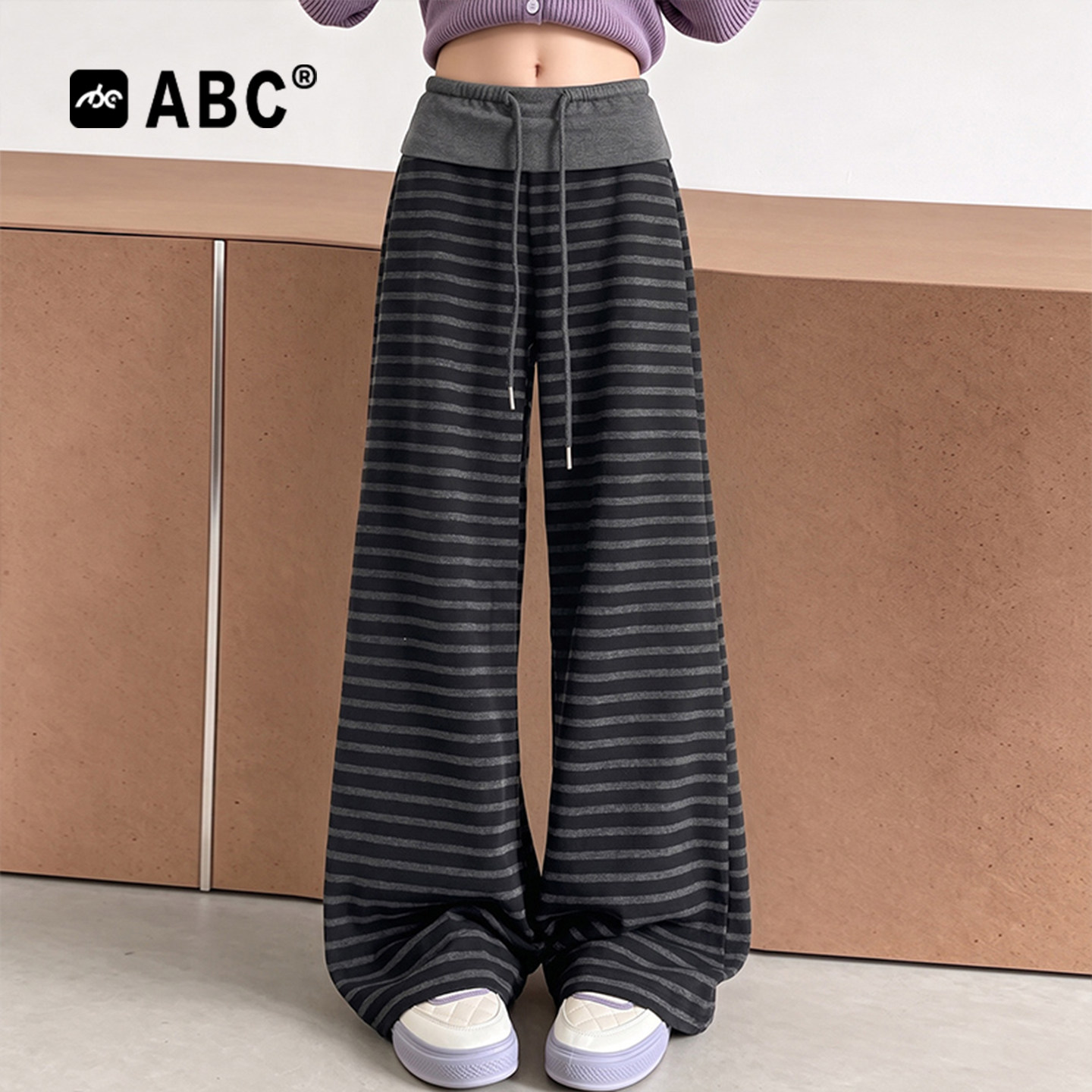 ABC女童春秋条纹拼色运动卫裤图片