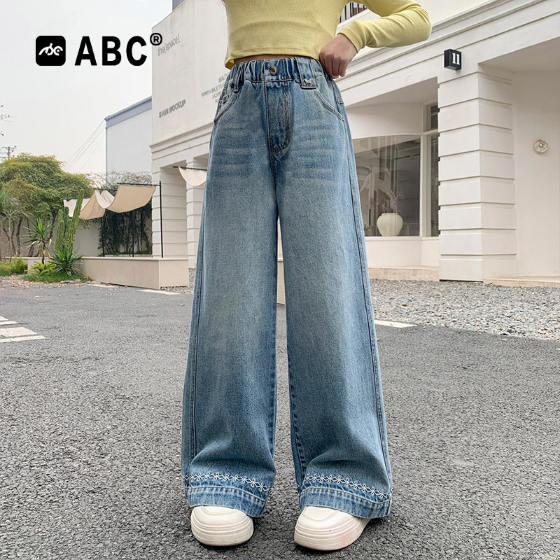 ABC女童春季牛仔裤2026新款阔腿裤儿童裤子中大童洋气女孩直筒裤,童装/婴儿装/亲子装,儿童牛仔裤,淘宝优惠券,粉丝福利购,淘宝优惠卷