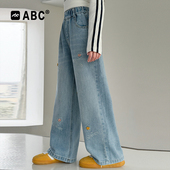 女孩裤 ABC女童春秋牛仔裤 子 中大童韩版 休闲裤 2026新款 儿童直筒裤