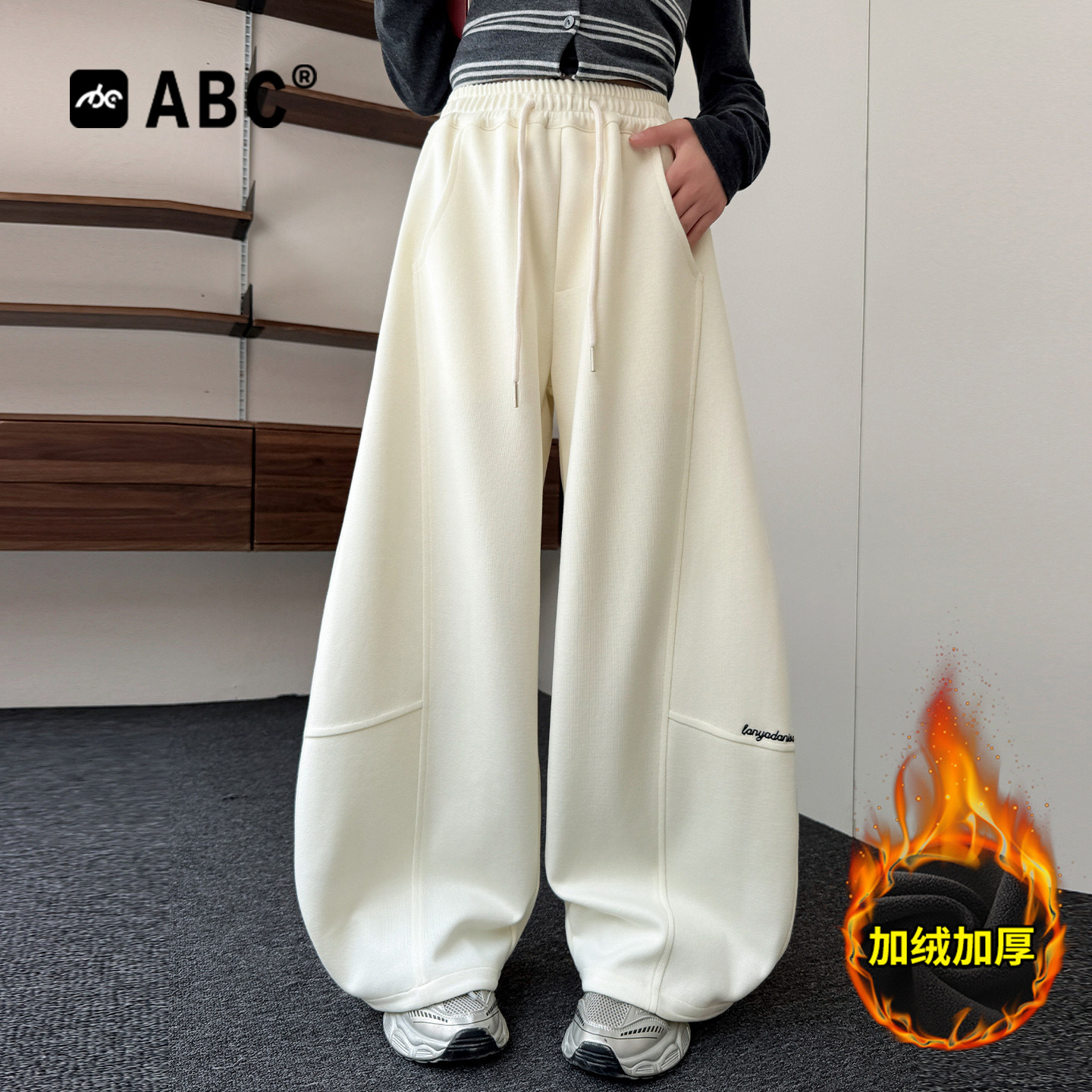 ABC女童运动裤春秋中大童宽松弯刀裤秋天卫裤女孩秋季儿童裤子潮