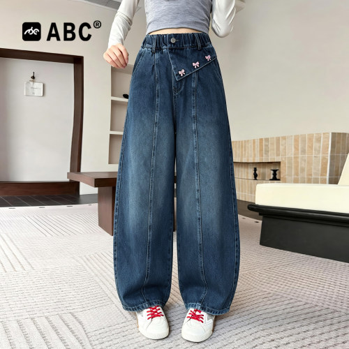 ABC女童春秋新款蝴蝶结牛仔裤