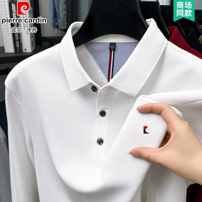 皮尔卡丹长袖t恤男100%纯棉春秋季新款中青年商务休闲翻领POLO衫