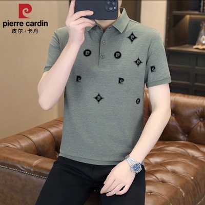 皮尔卡丹夏季男士植绒薄款Polo衫