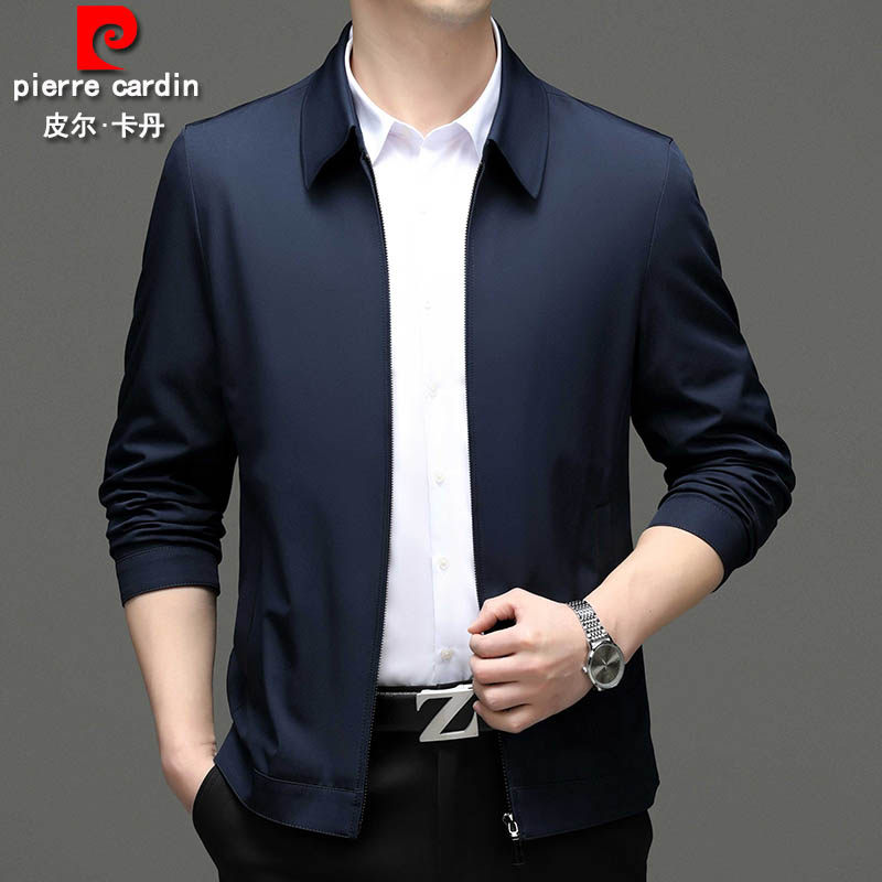 皮尔卡丹高档外套夹克男士中年春秋季新款商务休闲翻领茄克衫男装