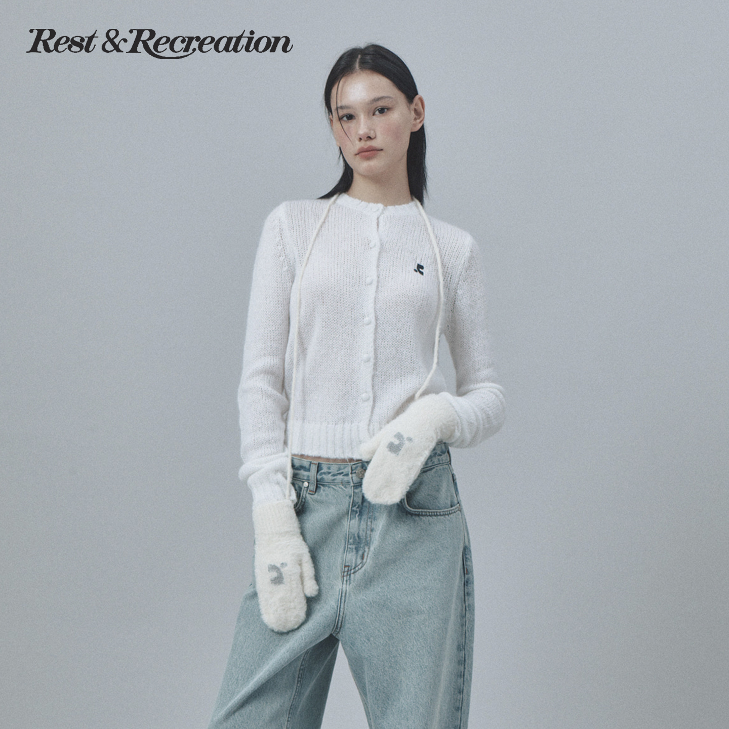 RR提花logo挂绳保暖针织手套