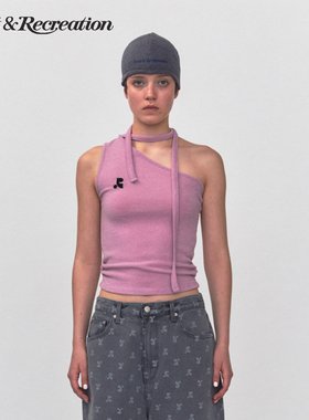 【明星同款】RestandRecreation2025新款RR斜肩挂脖吊带背心T恤女
