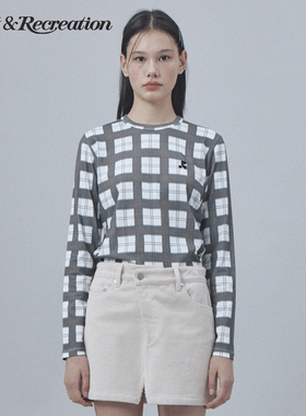 RestandRecreation官方2025秋冬新款RR格纹刺绣logo休闲长袖T恤女