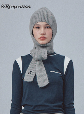 RestandRecreation2025秋冬新款RR字母刺绣护耳围巾一体毛线帽女