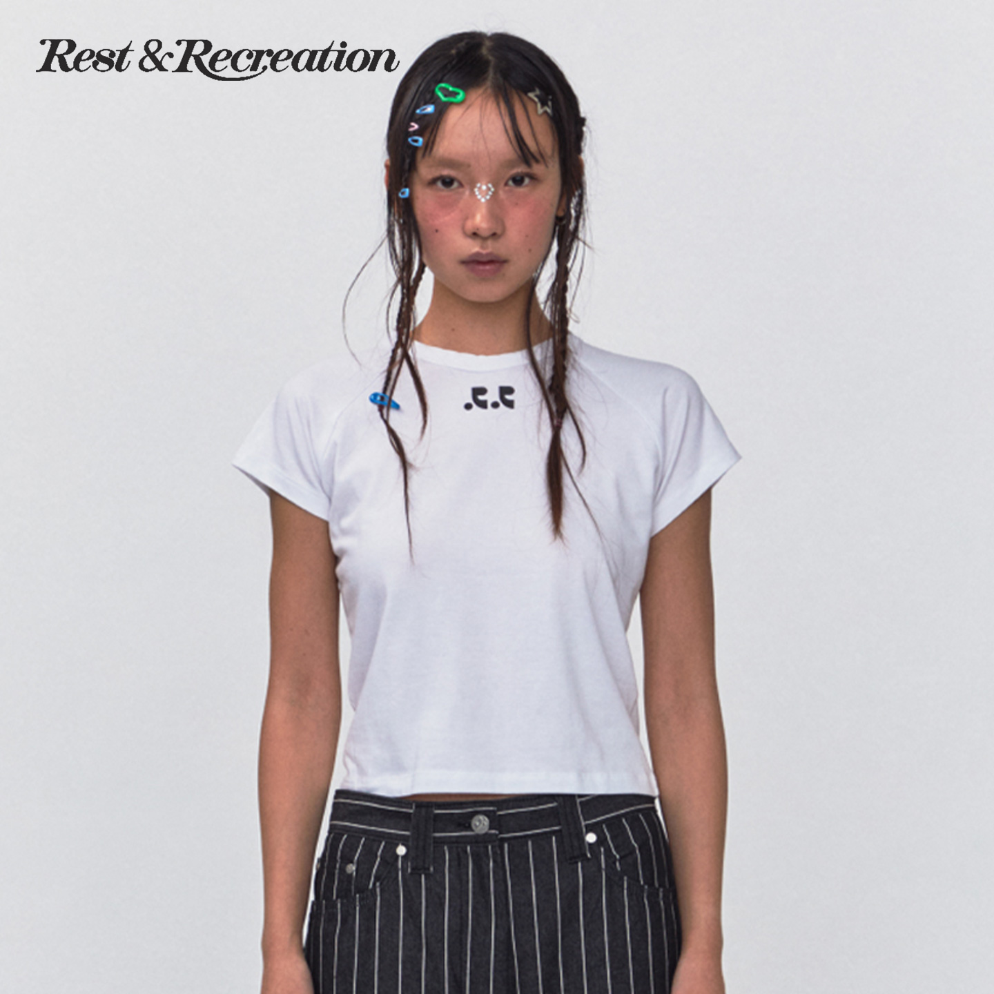 RestandRecreation 经典logo印花短袖T恤2025新款RR白色短款上衣