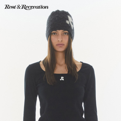 RRlogo撞色马海毛针织帽男女