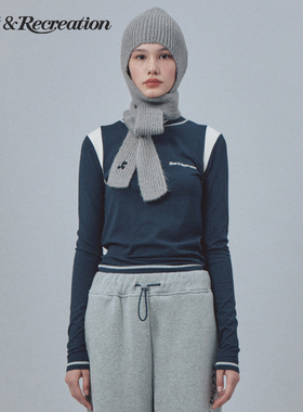 RestandRecreation官方2025秋季RR拼色装饰线logo刺绣长袖修身T恤