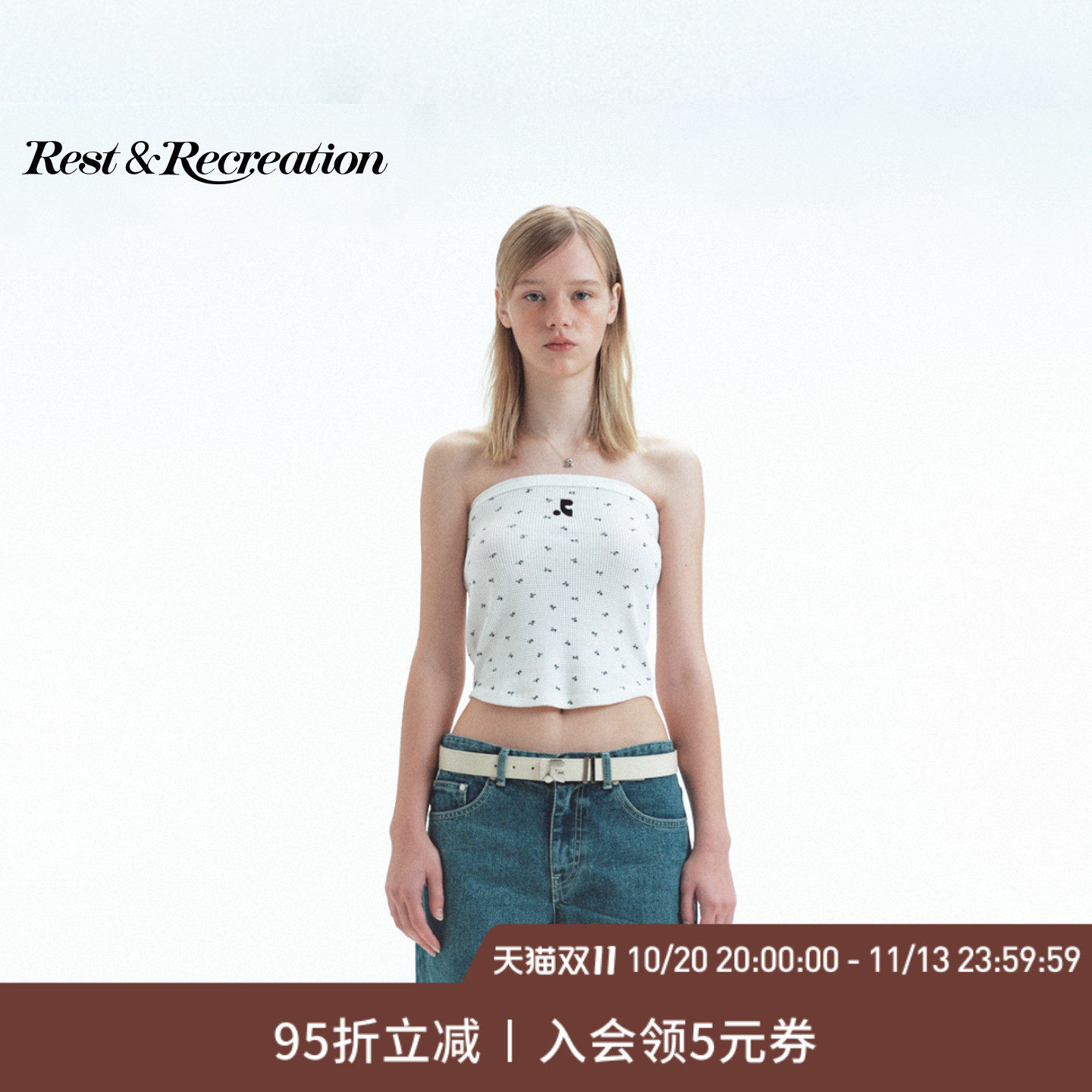 RestandRecreation官方2026新款RR波点华夫格刺绣时尚抹胸吊带女