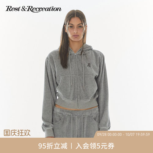 RR刺绣logo天鹅绒连帽卫衣女款