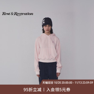 RestandRecreation官方2026新款RR刺绣logo丝绒短款连帽卫衣女款