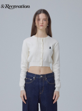 RestandRecreation官方2025秋冬新款RR辣妹短款logo刺绣针织开衫