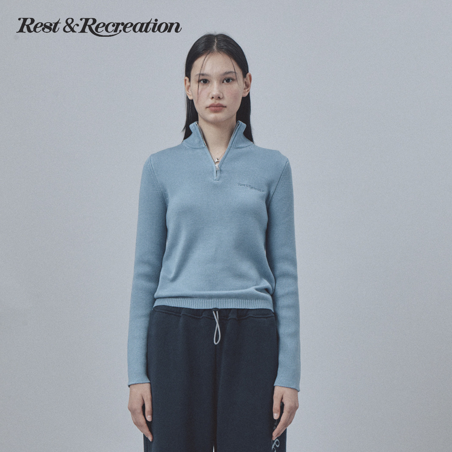 RR立领拉链logo刺绣针织上衣