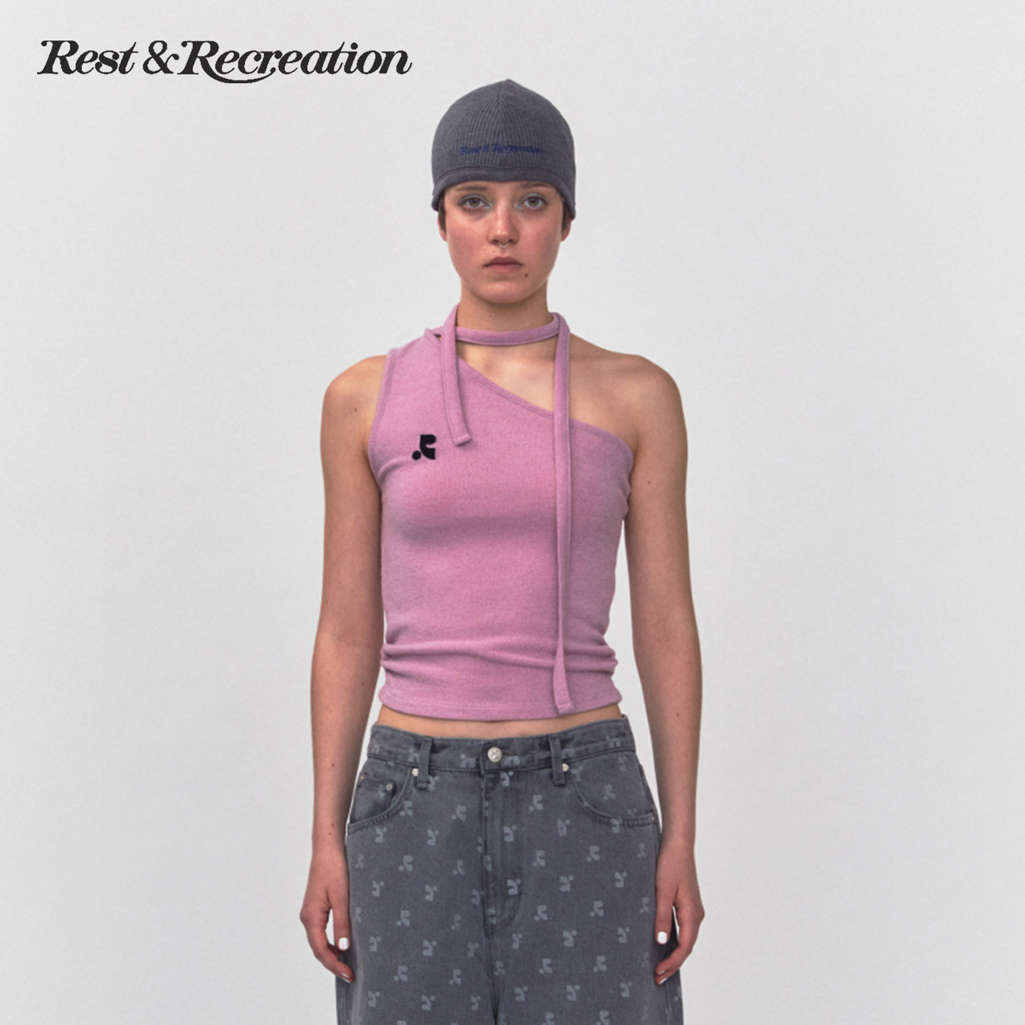【明星同款】RestandRecreation官方经典款RR斜肩系带吊带背心女