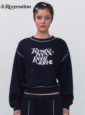 RestandRecreation官方2025秋冬RR撞色装饰字母印花休闲套头卫衣