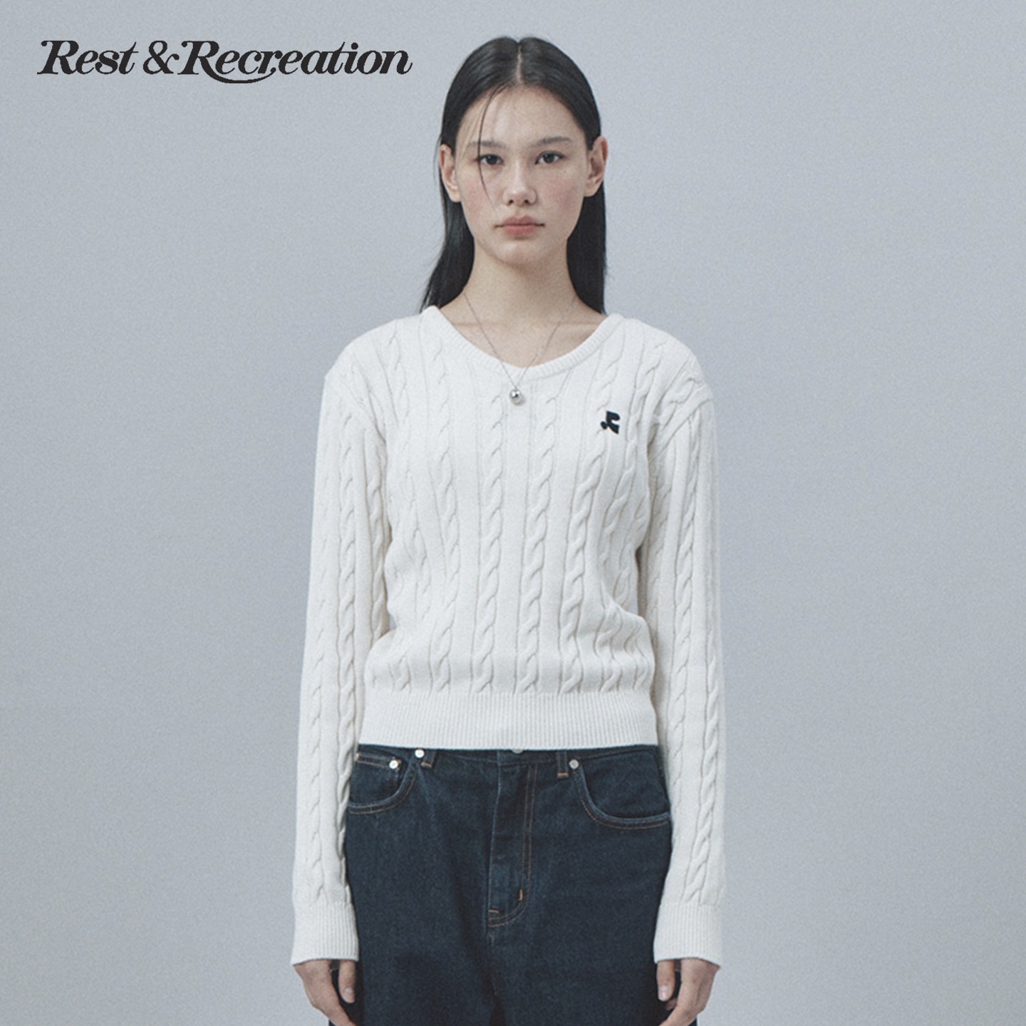 RR新款羊毛V领刺绣logo针织上衣