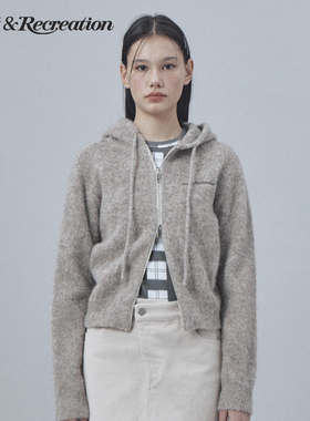 【明星同款】RestandRecreationRR羊毛刺绣logo拉链连帽针织衫女