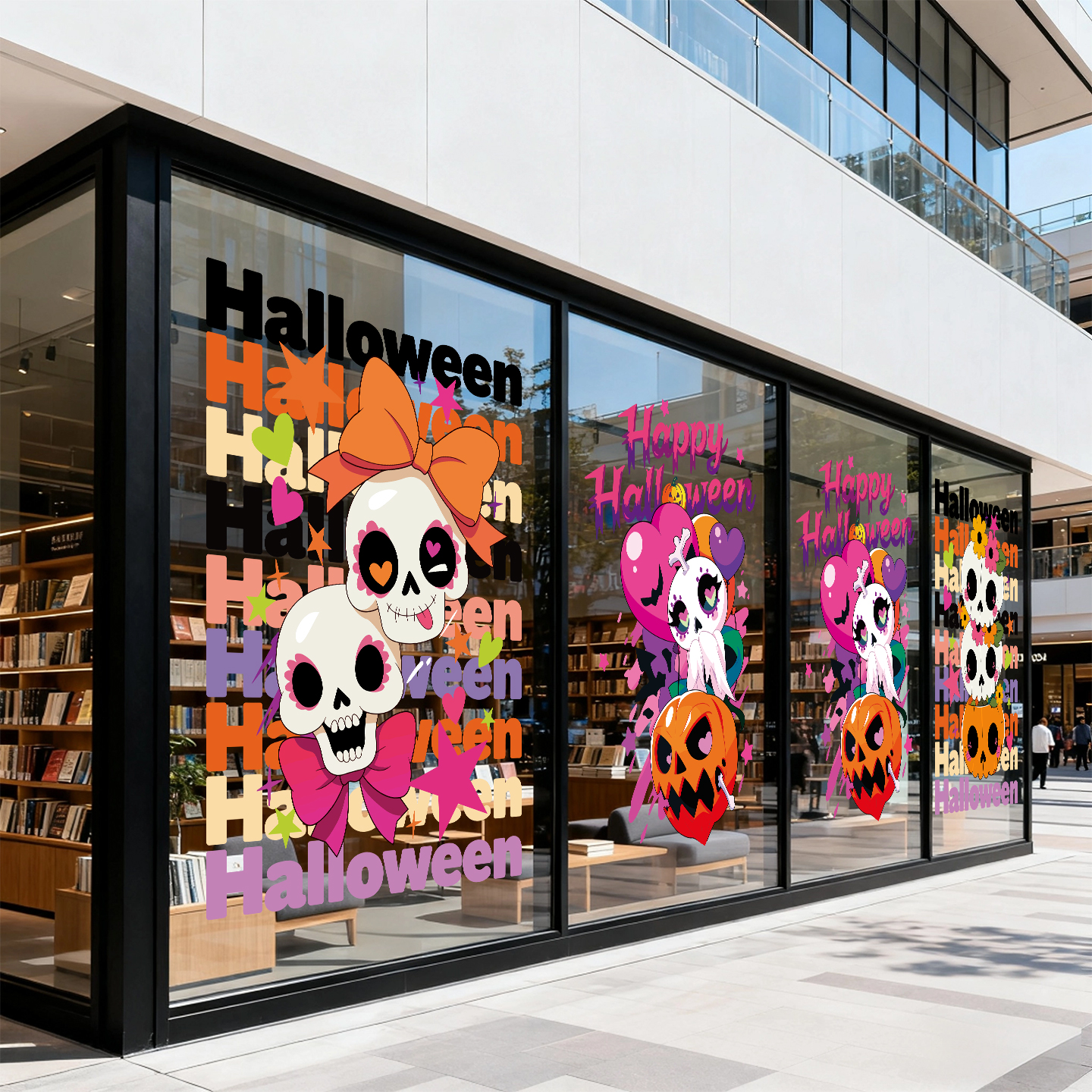 万圣节玻璃贴纸门窗花南瓜幽灵酒吧店铺橱窗装饰场景布置静电贴画