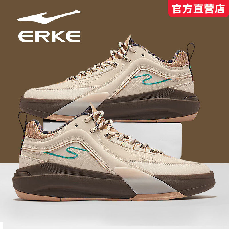 鸿星尔克男鞋2026夏季新款皮面防水软底高帮棕色复古休闲运动板鞋