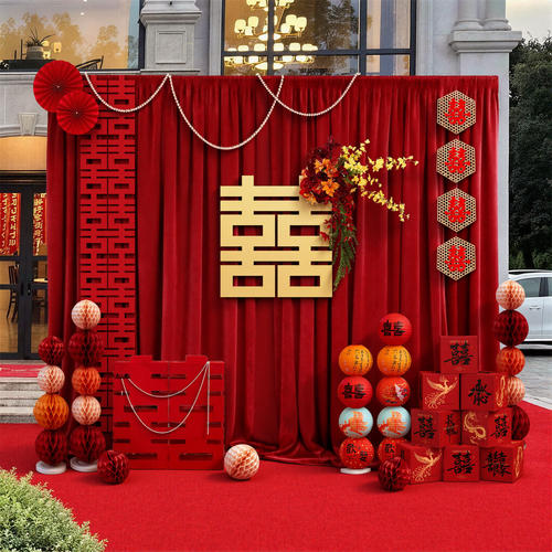 订婚结婚布置装饰布幔挂布全套农村院子简单大气高级感背景定制