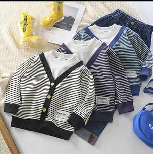 长袖 儿童假两件上衣帅气百搭宝宝卫衣春季 T恤 2025新款 男童打底衫